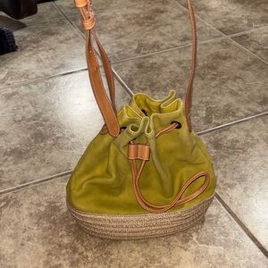 Olive Green Bucket Bag with Tan Accents